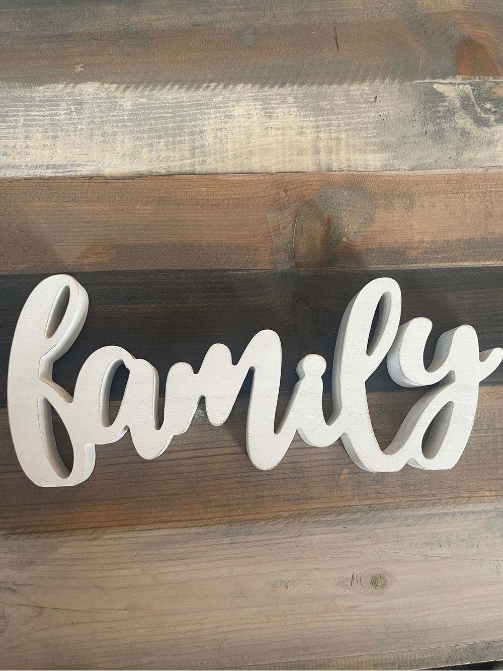 Wooden Family Large White Script Sign Home Decor Farmhouse Rustic 12”